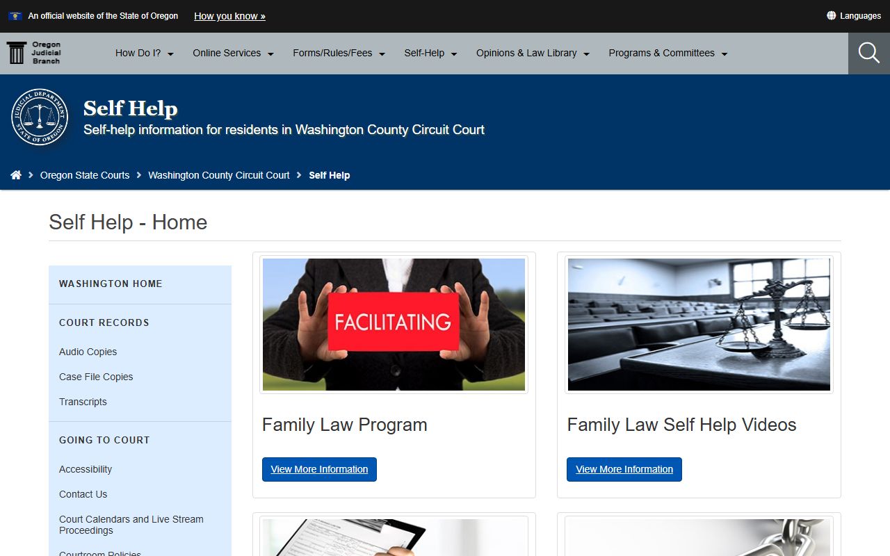 Washington County Clerk of Court records office self-help resource page