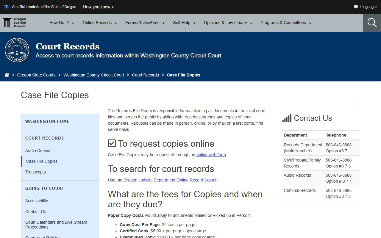 Washington County court records case file copy request instructions