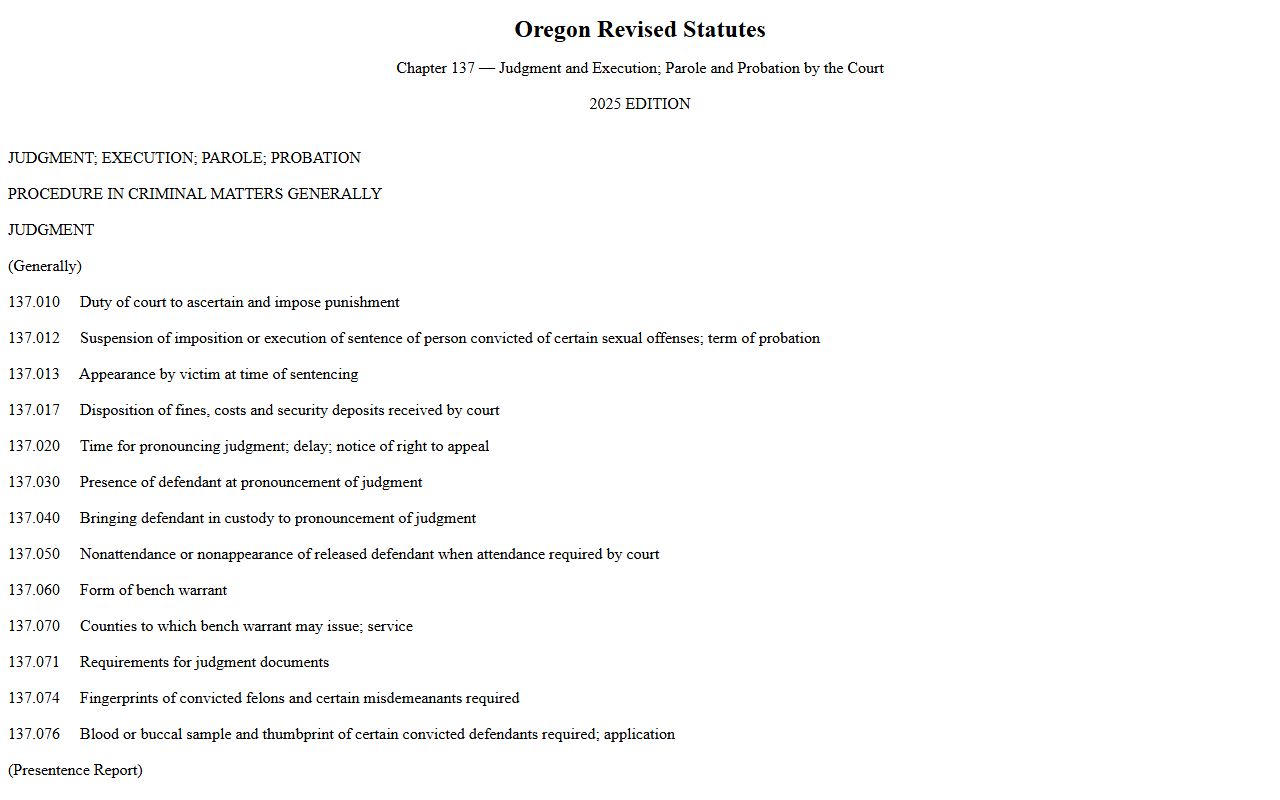 Washington County arrest records set-aside law ORS chapter 137 on the Oregon Legislature site