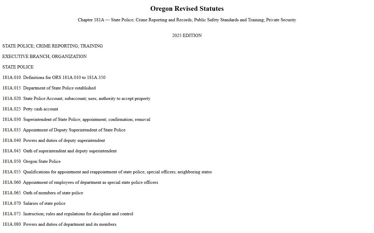 Washington County arrest records criminal justice information law ORS chapter 181A on the Oregon Legislature site