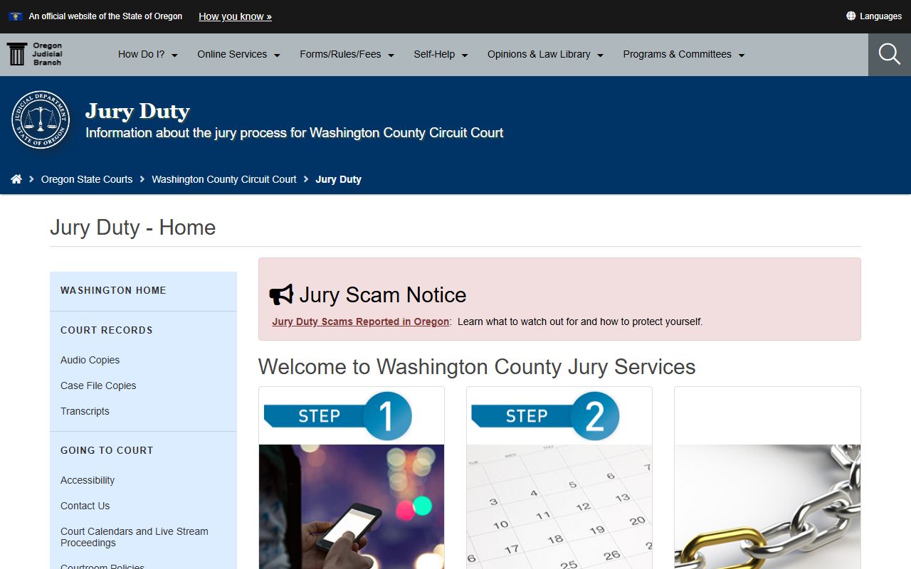 Washington County Circuit Court jury duty resource page for court records and service
