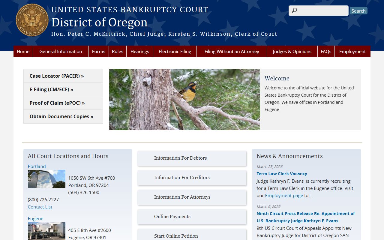 Washington County federal court records context on the Oregon bankruptcy court site