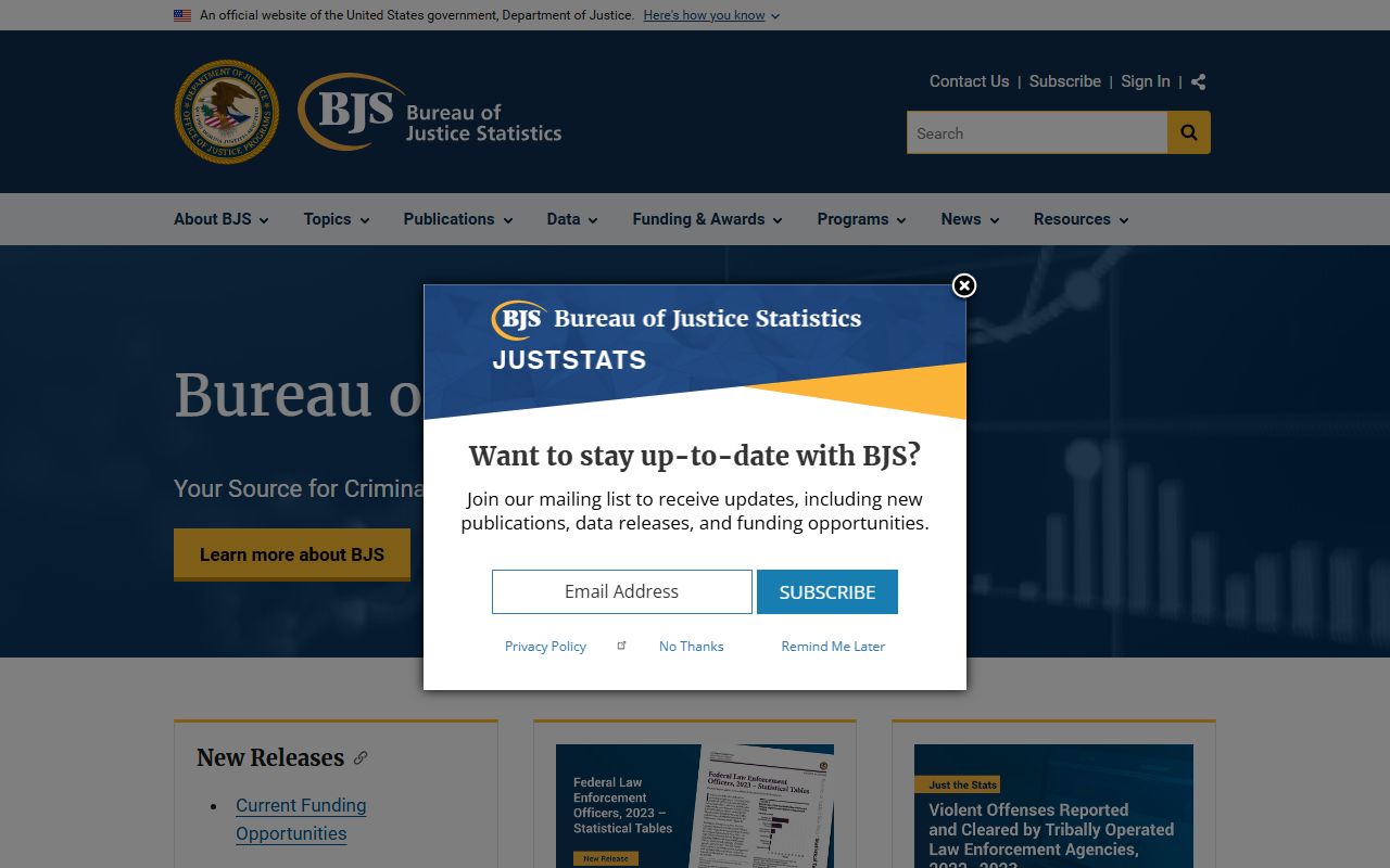 Bureau of Justice Statistics site used for Washington County inmate population context