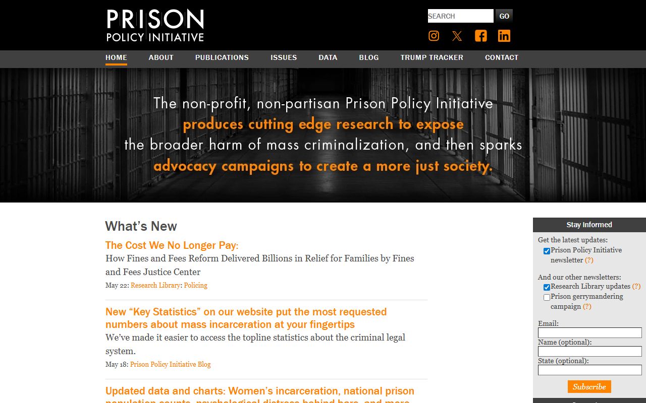 Prison Policy Initiative research site for Washington County inmate population context