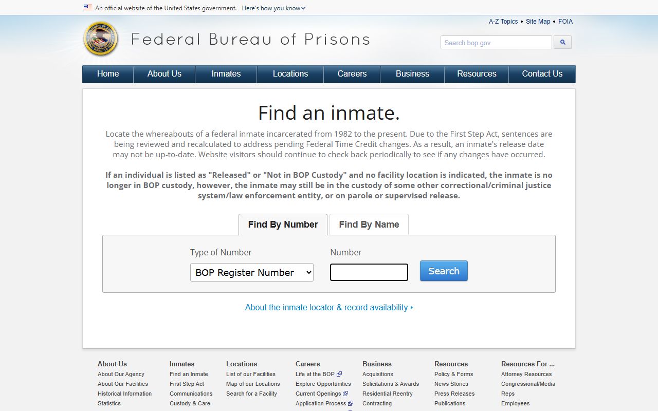 Federal Bureau of Prisons inmate locator for Washington County inmate records in federal custody
