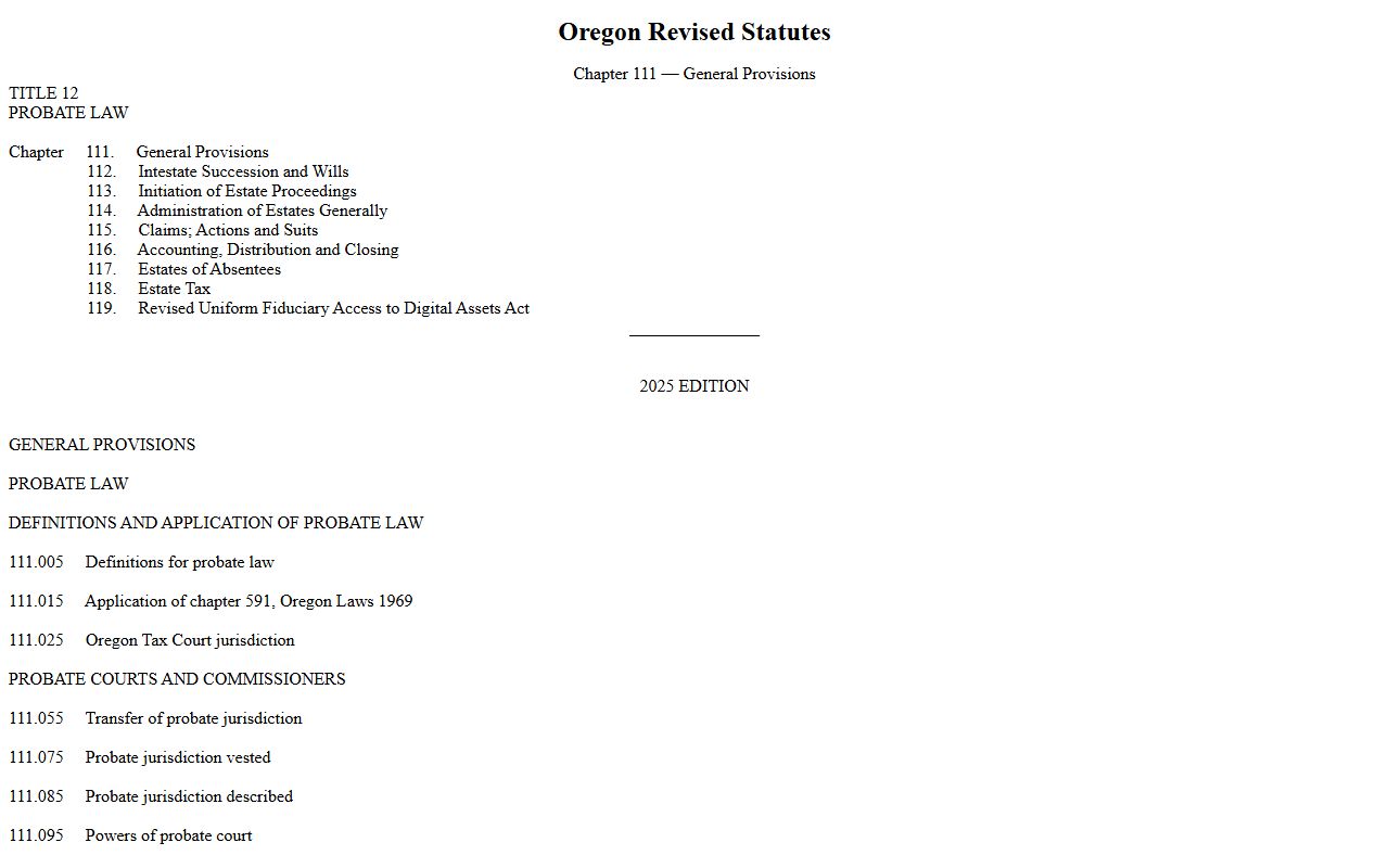 Washington County probate records statute ORS chapter 111 jurisdiction on the Oregon Legislature site