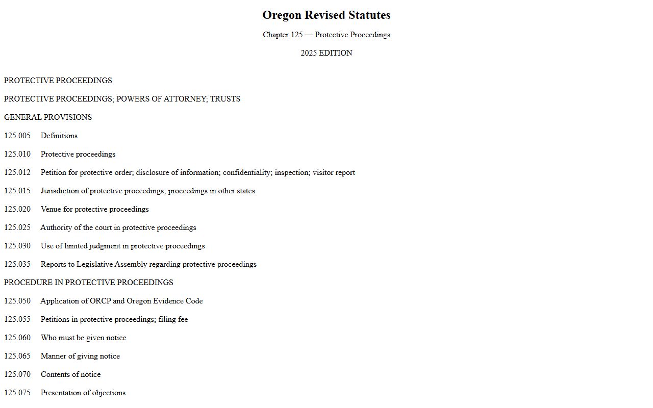 Washington County probate records statute ORS chapter 125 protective proceedings on the Oregon Legislature site