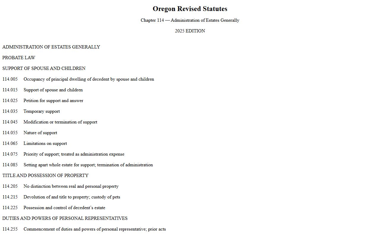 Washington County probate records statute ORS chapter 114 estate administration on the Oregon Legislature site