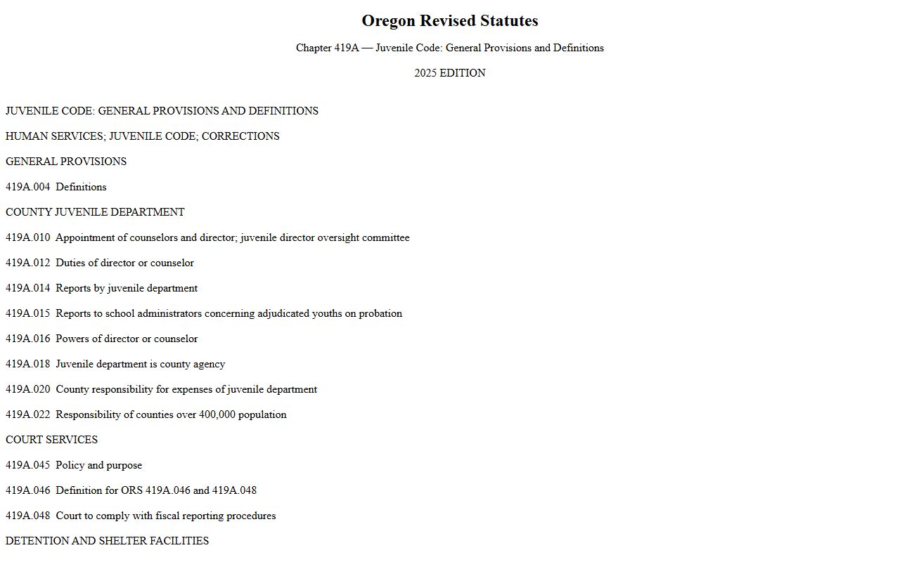 Washington County public records juvenile confidentiality statute ORS chapter 419A on the Oregon Legislature site