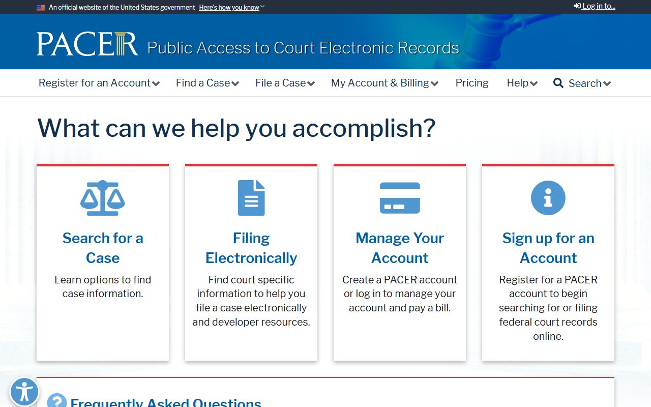 Washington County public records federal PACER court records system home page