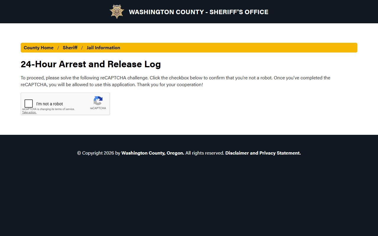 Washington County 24-hour arrest and release log for released inmates