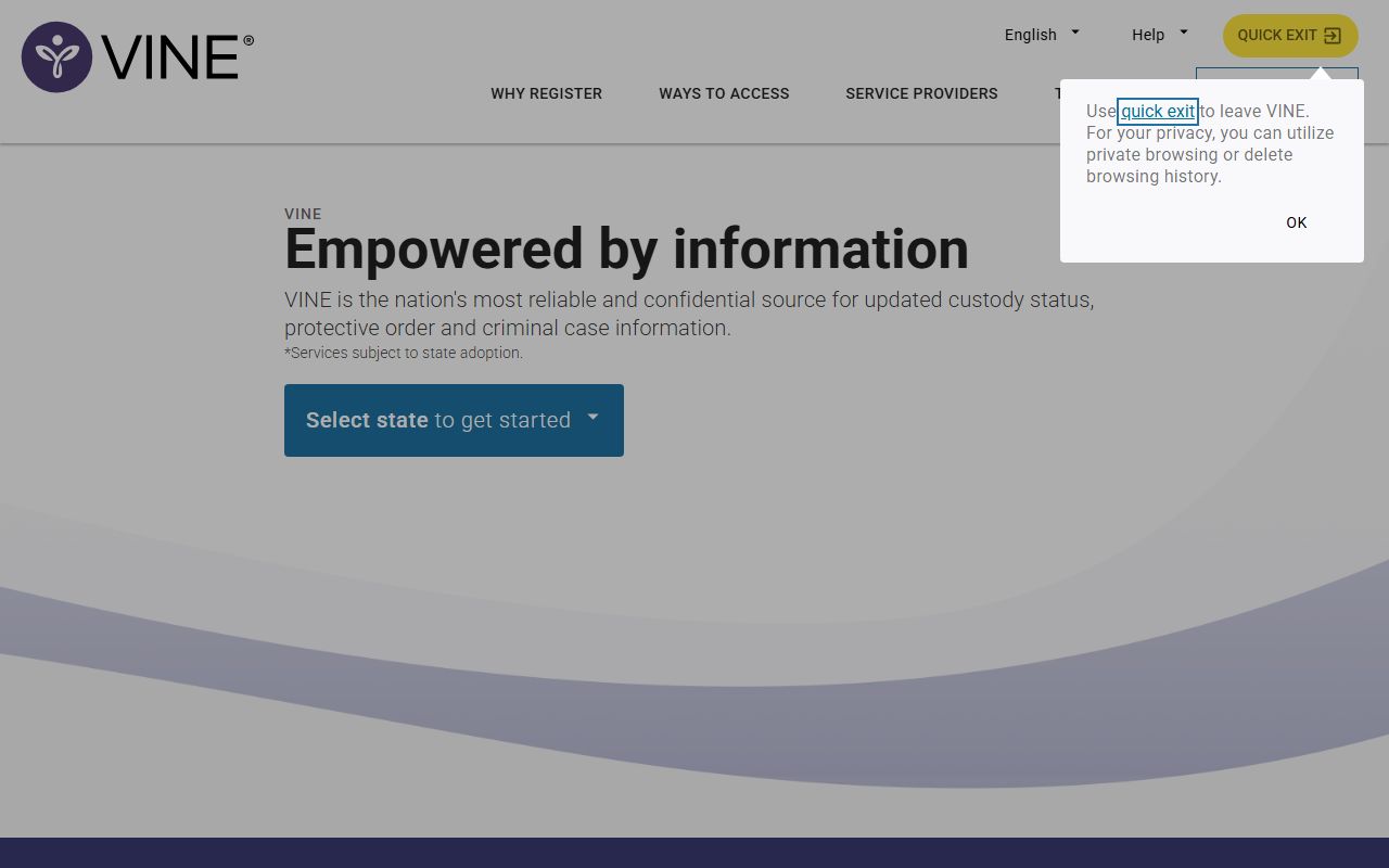 VINELink portal for Washington County released inmates custody status alerts