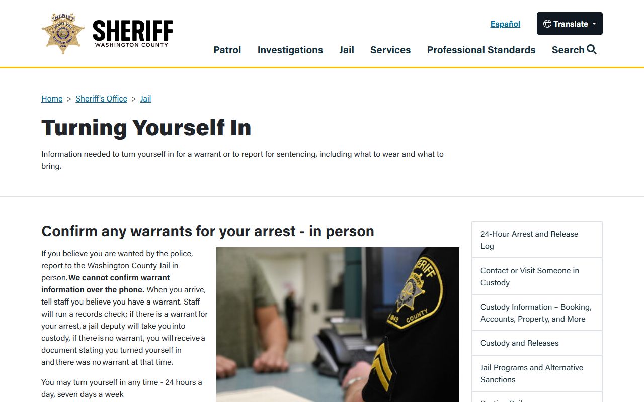 Washington County warrant records turn yourself in guidance on the sheriff jail page